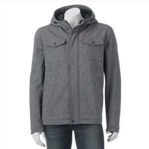Men's Levi's Large Gray Softshell Sherpa-Lined Hooded Trucker Jacket Coat